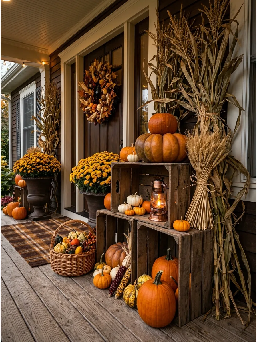 40. Wooden Crate Pumpkin Display