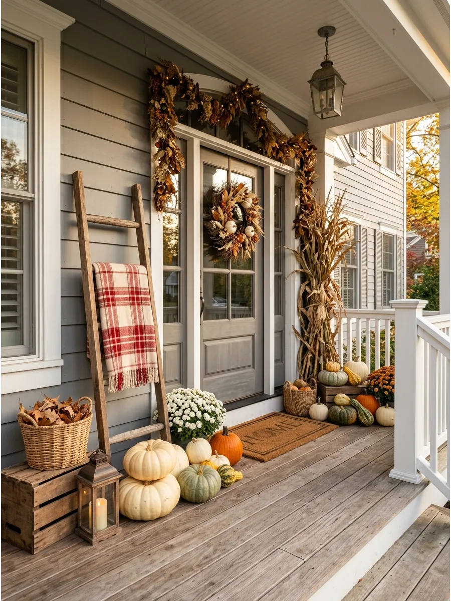 42. Wooden Ladder Porch Decor