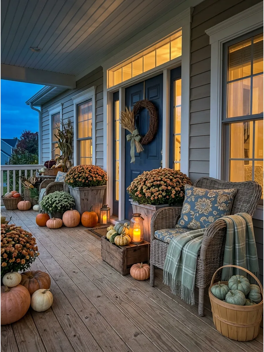 54. Cottage-Style Fall Porch
