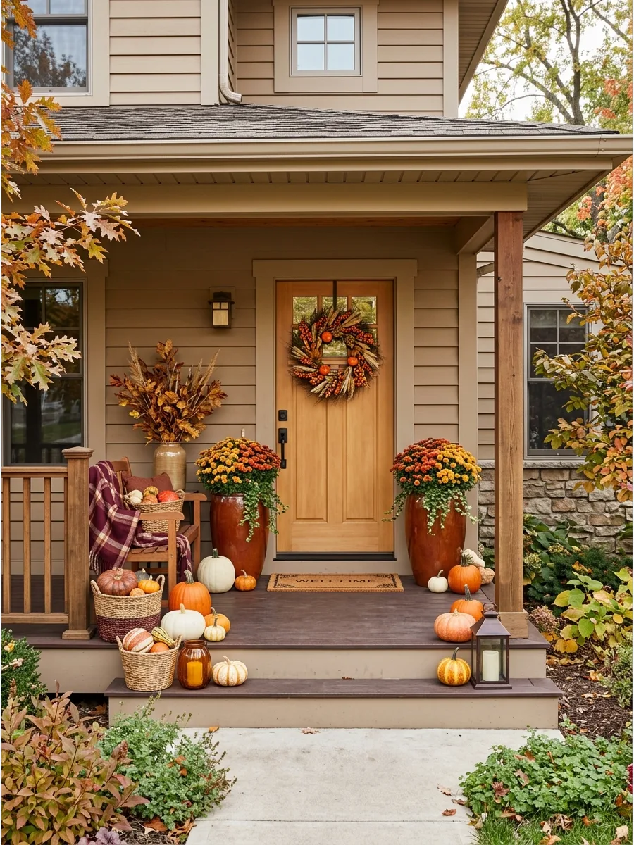 6. Fall Wreath and Matching Planters