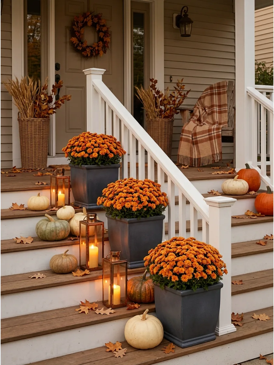 7. Orange Mum Front Porch