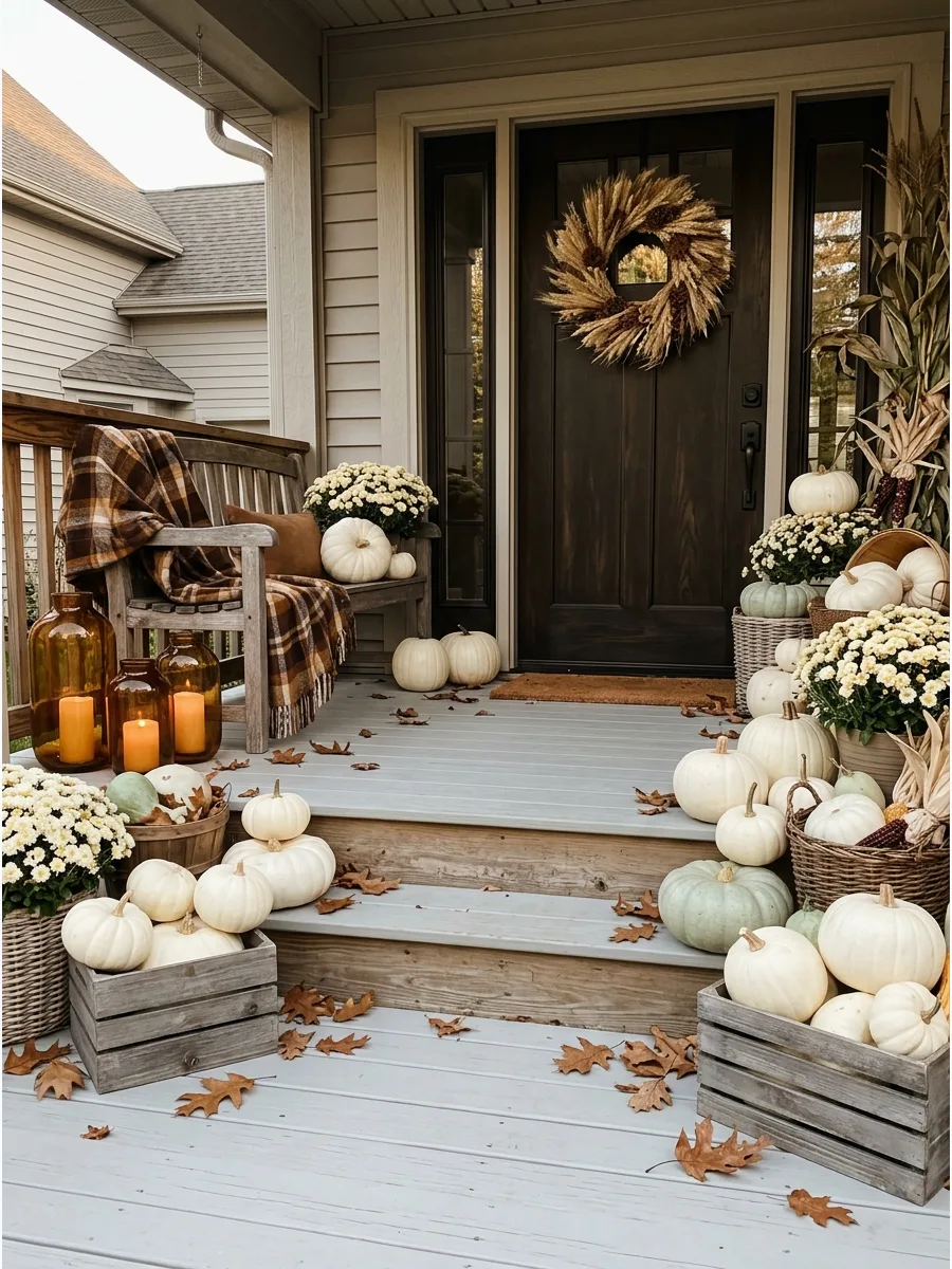 9. White Pumpkin Front Porch