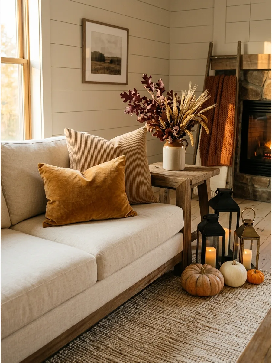 11. Refresh the Sofa with Autumn Pillow Covers