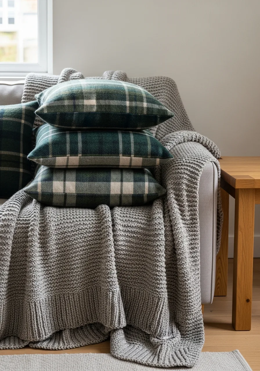 25. Layering Patterned Plaid Pillows