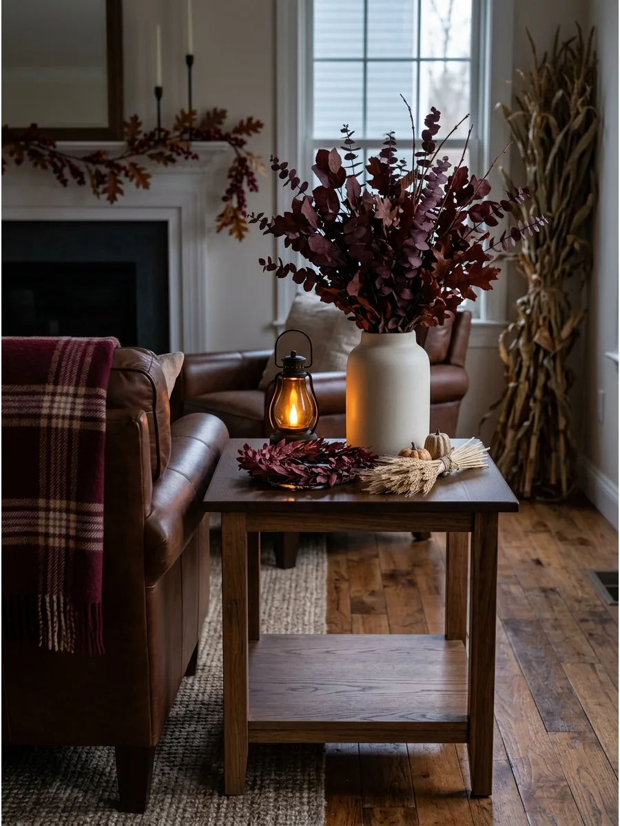3. Style a Burgundy Fall Living Room