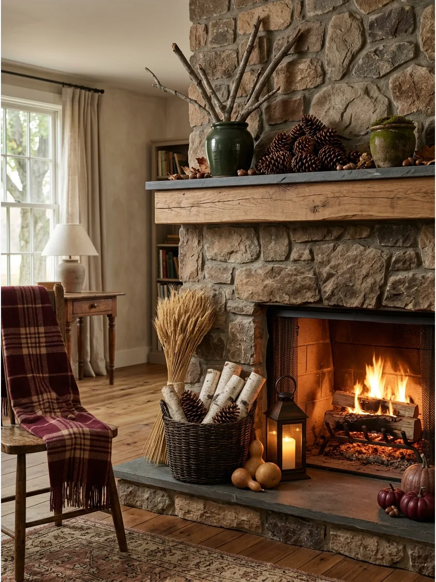 32. Create a Woodland Fireplace Display