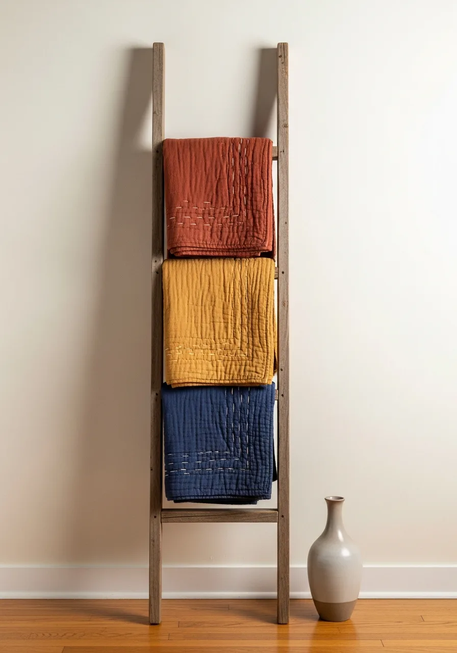 44. Layered Quilt Ladder Display