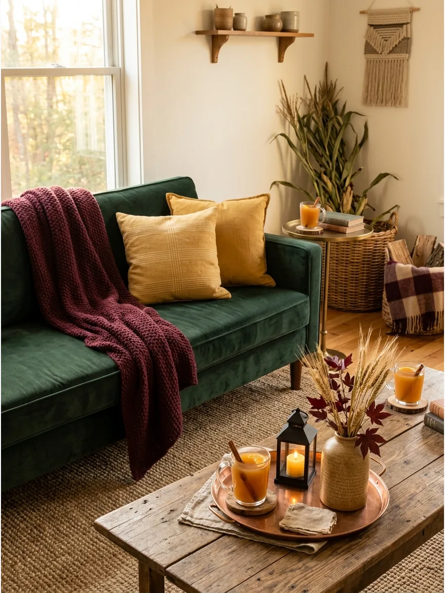 53. Decorate a Green Sofa for Fall