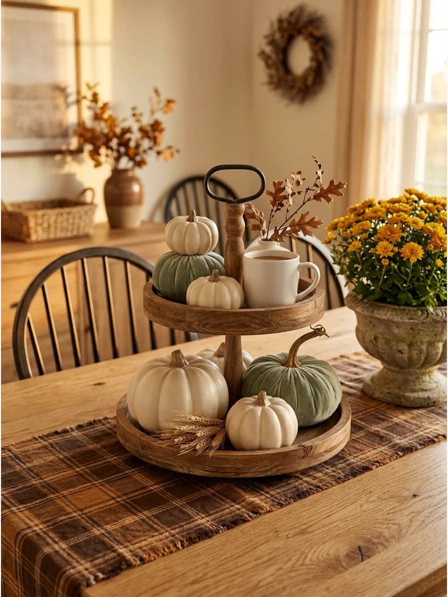 1. Neutral Pumpkin Tiered Tray