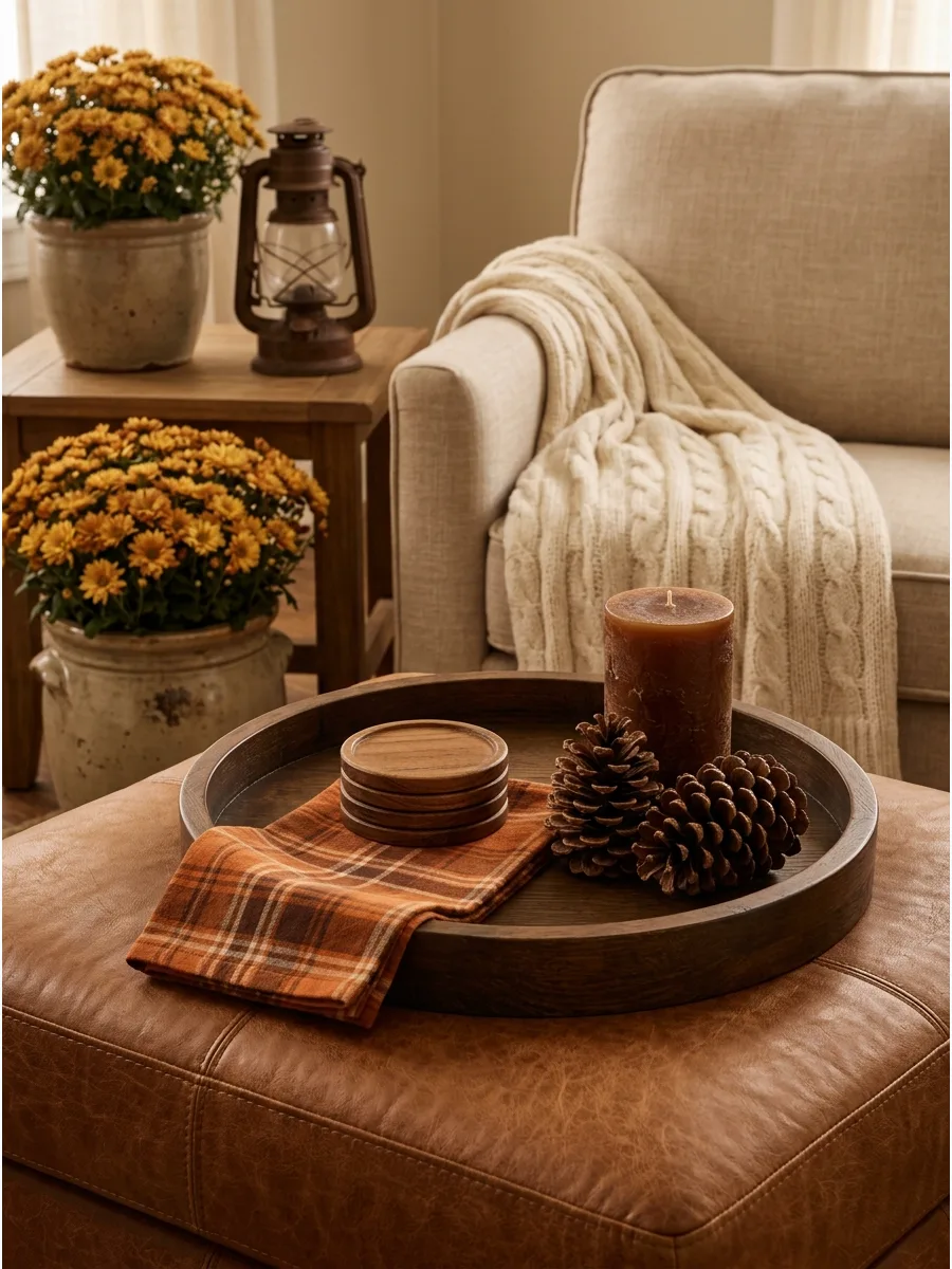 32. Plaid and Pinecone Tray