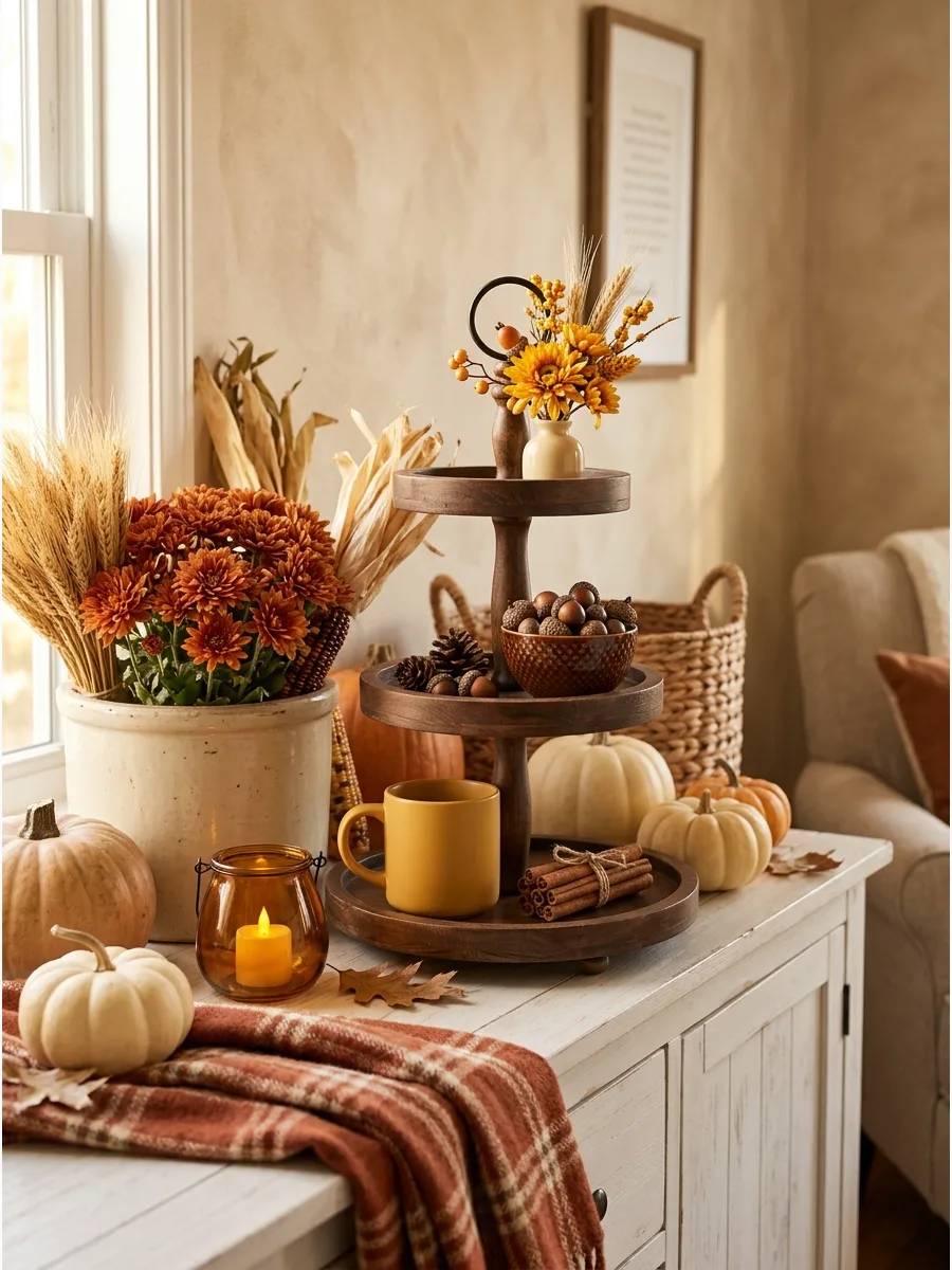41. Mustard and Brown Tiered Tray