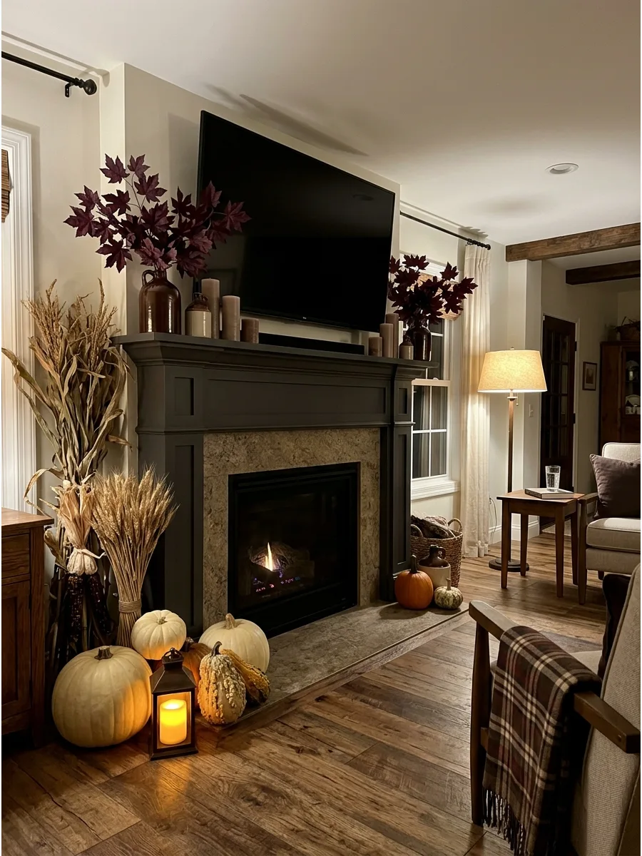 16. Moody Plum and Brown Mantel