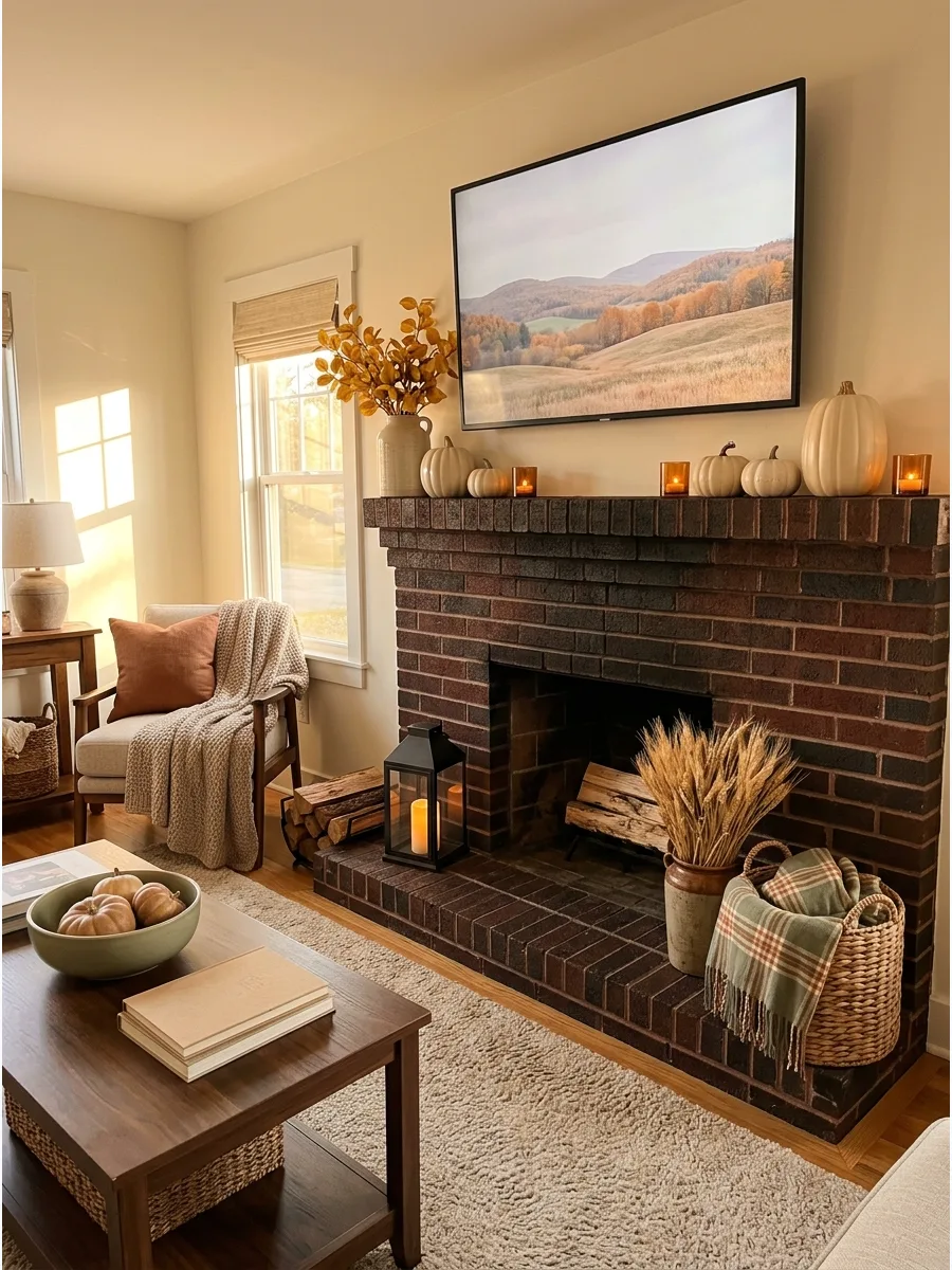 21. Dark Brick Autumn Mantel