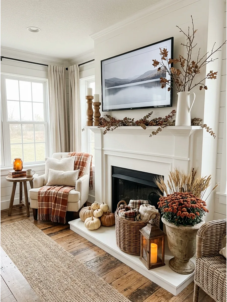 24. White and Wood Fall Mantel