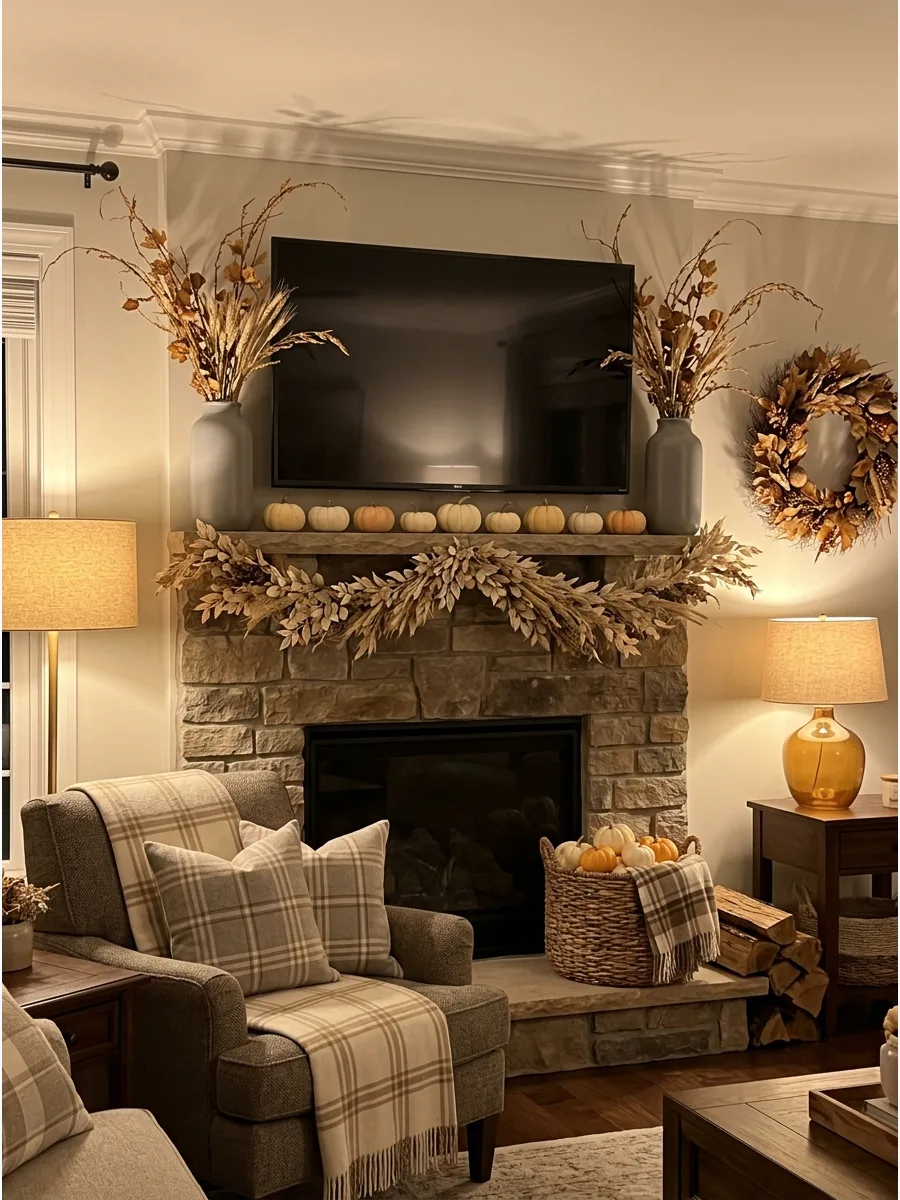 25. Symmetrical Mantel with Matching Vases