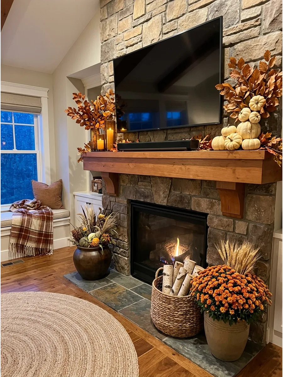 27. Fall Mantel with a Soundbar