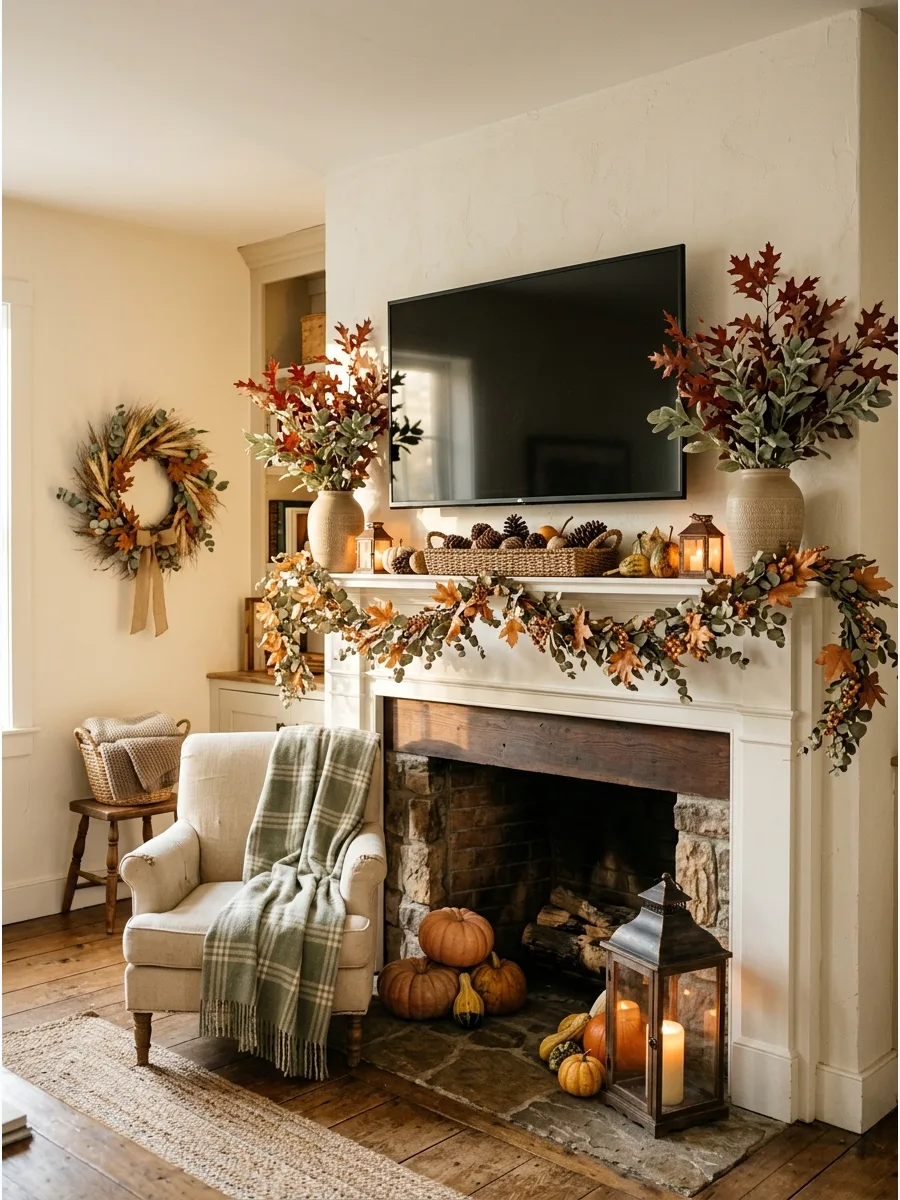 29. Extra-Long Mantel with a TV