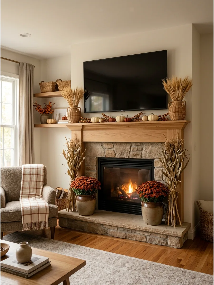 34. Fall Mantel with Woven Accents