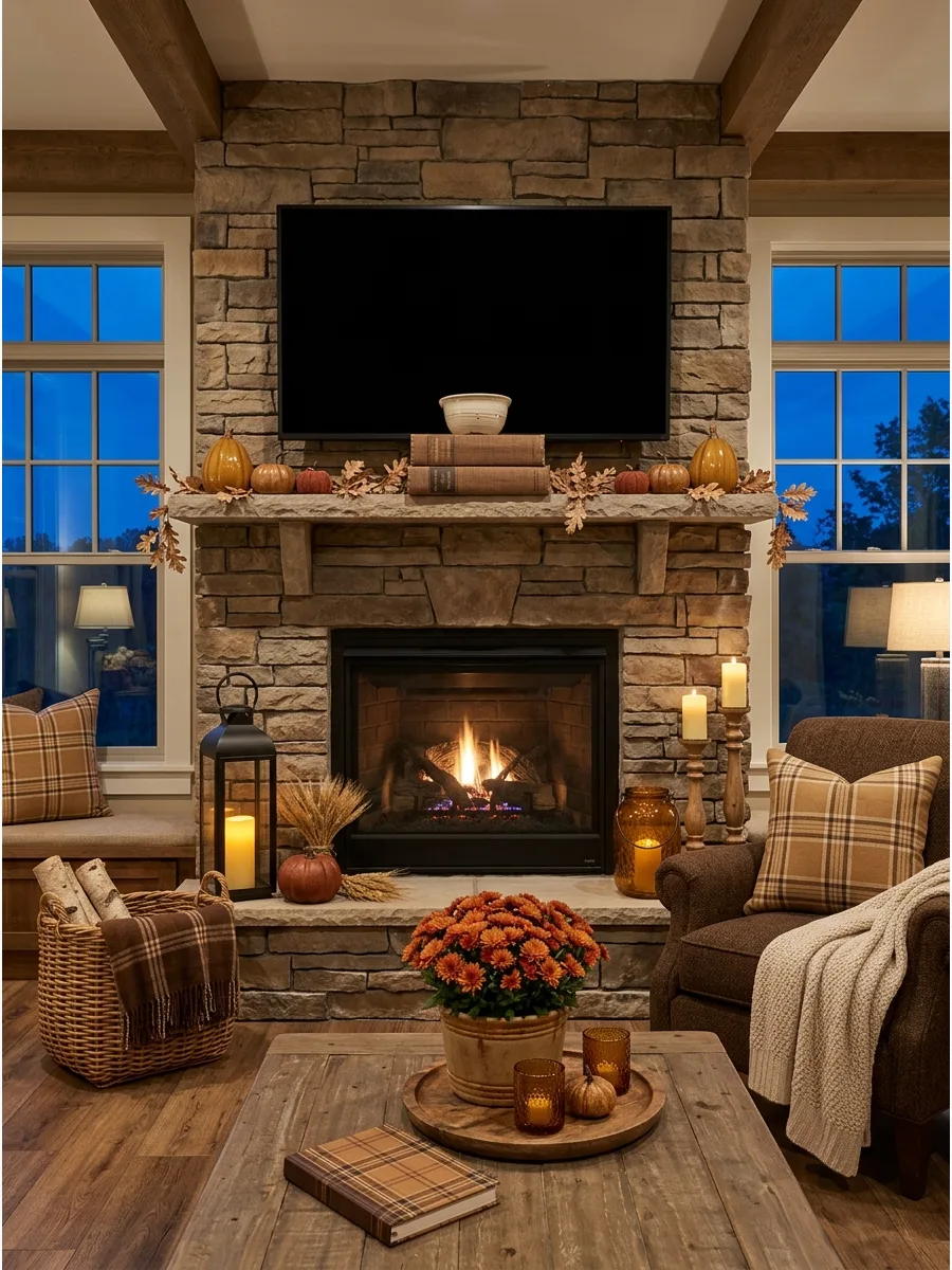35. Vintage Books and Pottery Mantel