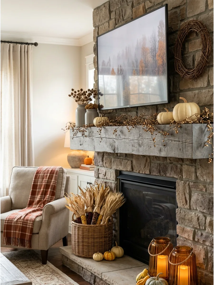 37. Reclaimed Wood Fall Mantel
