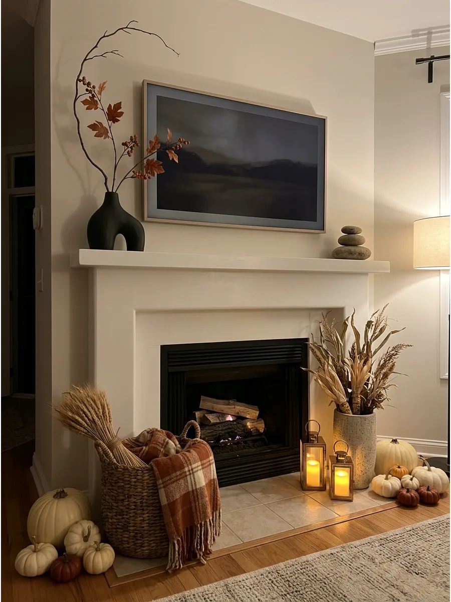 38. Organic-Modern Autumn Mantel
