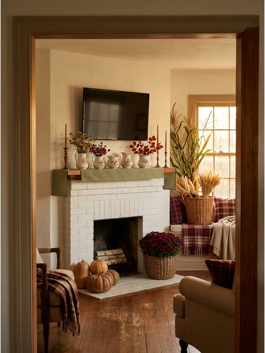 39. Cottage-Inspired Mantel with a TV