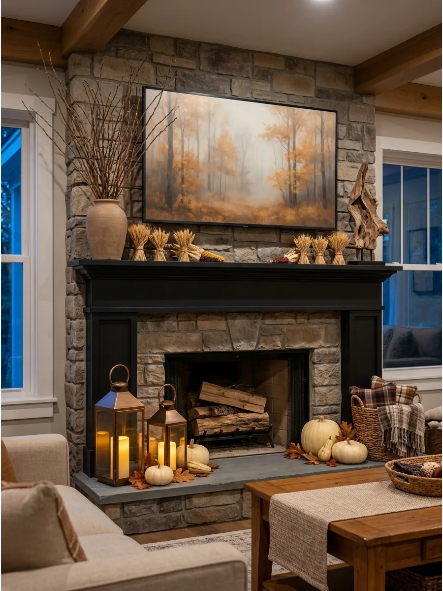 43. Rustic-Modern Fireplace Mantel