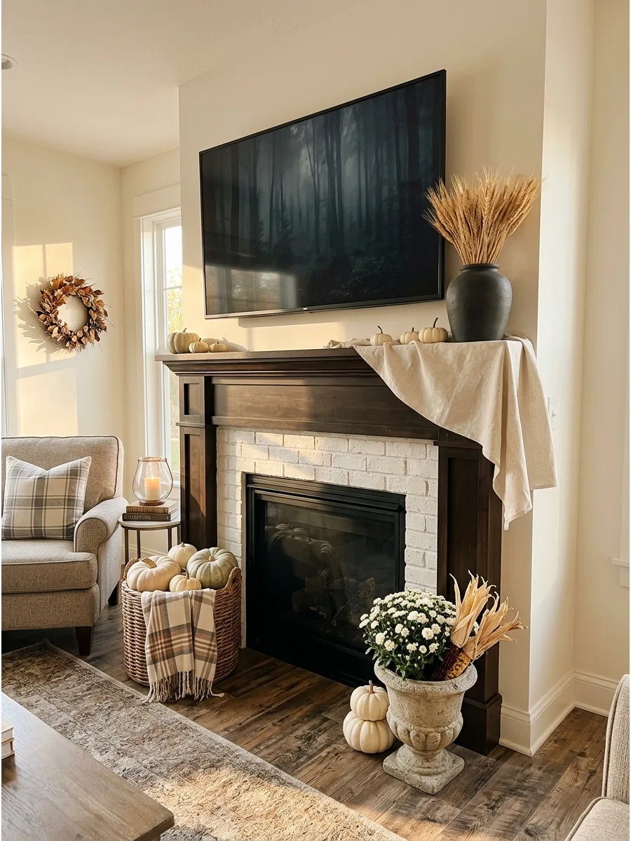47. Fall Mantel with Draped Fabric