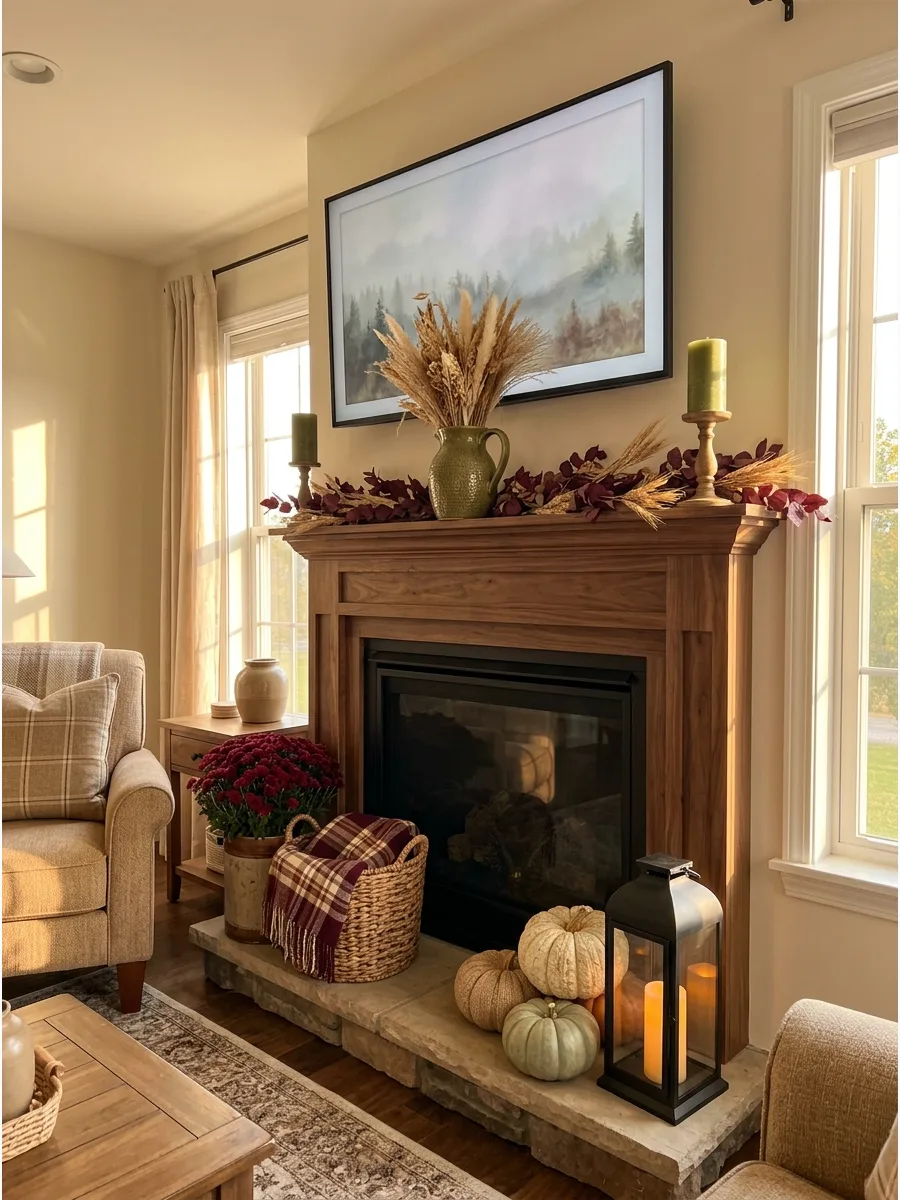 6. Olive Green Autumn Mantel