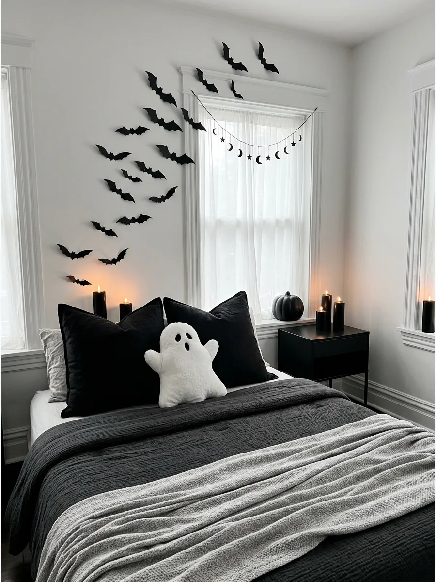 3. Black-and-White Ghost Bedroom