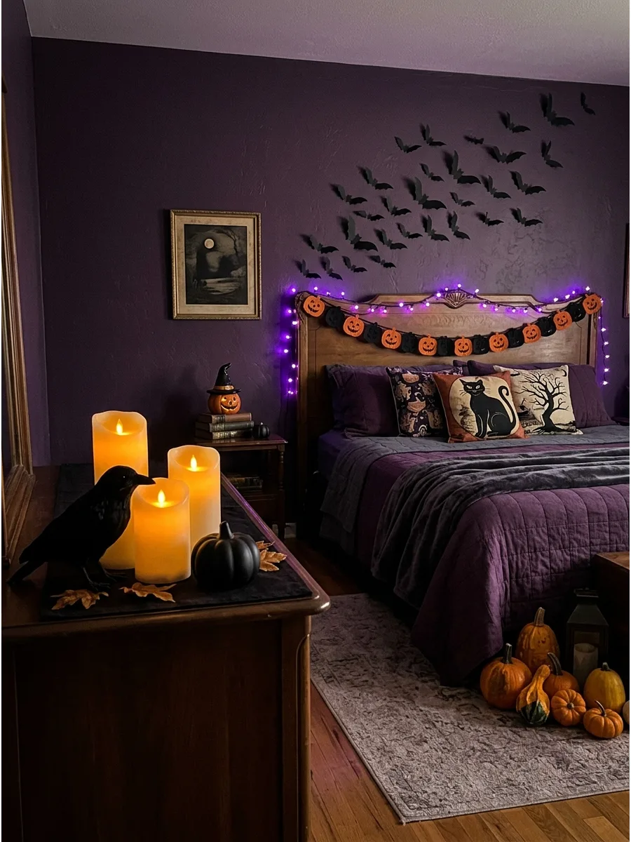 34. Flameless Candle Bedroom Display