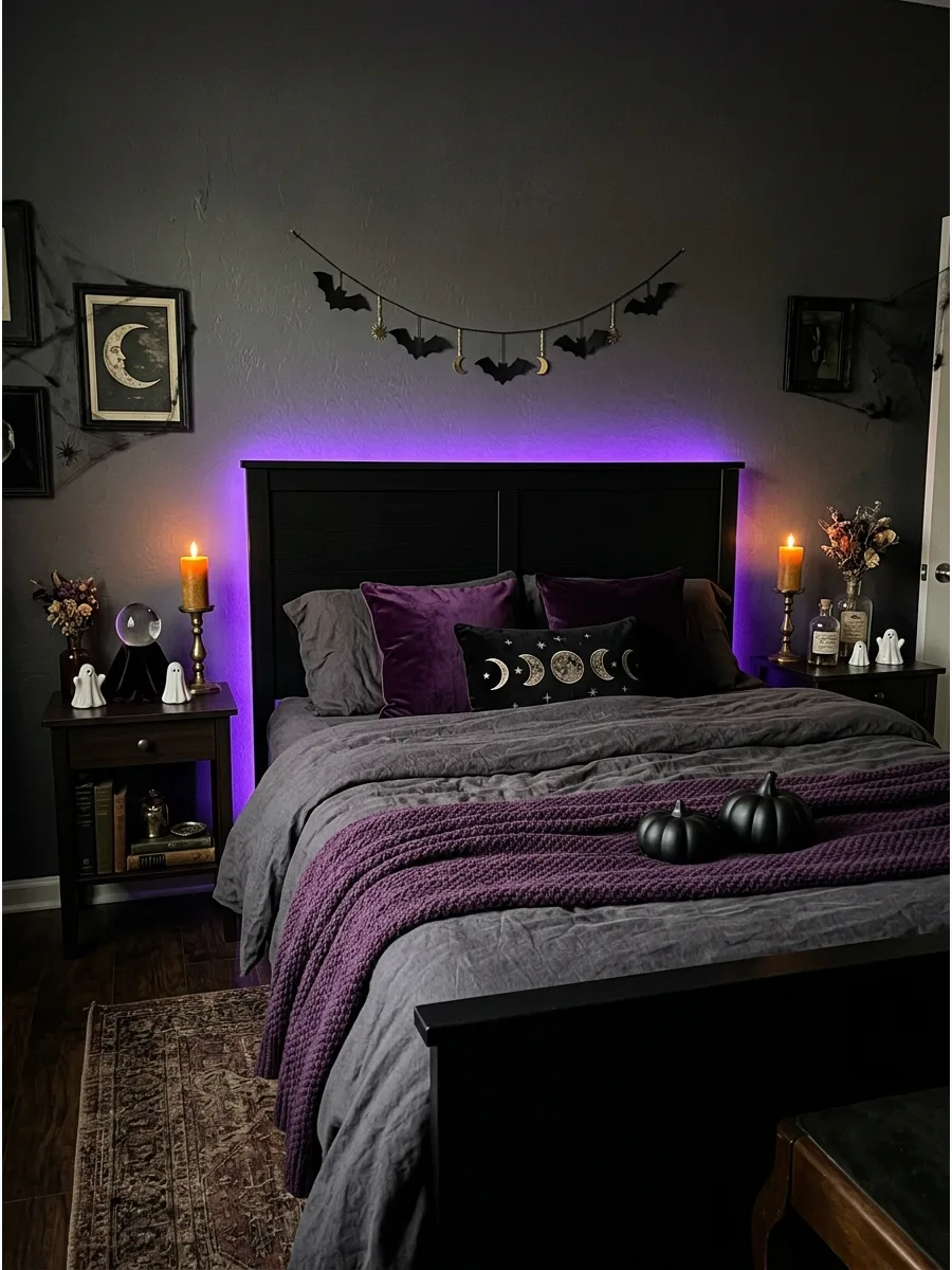 6. Moody Purple Halloween Bedroom
