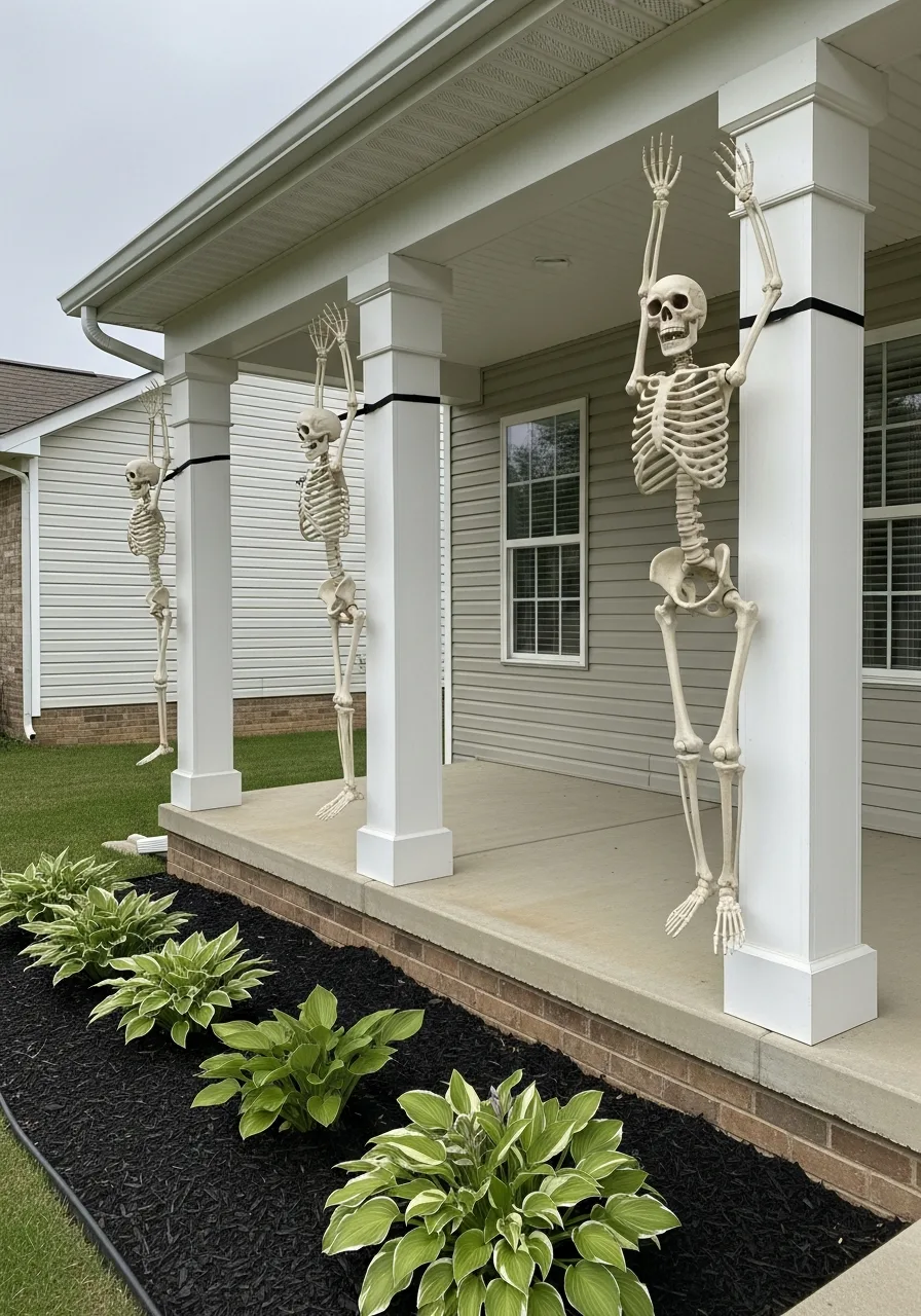 4. Skeletons Climbing the Porch
