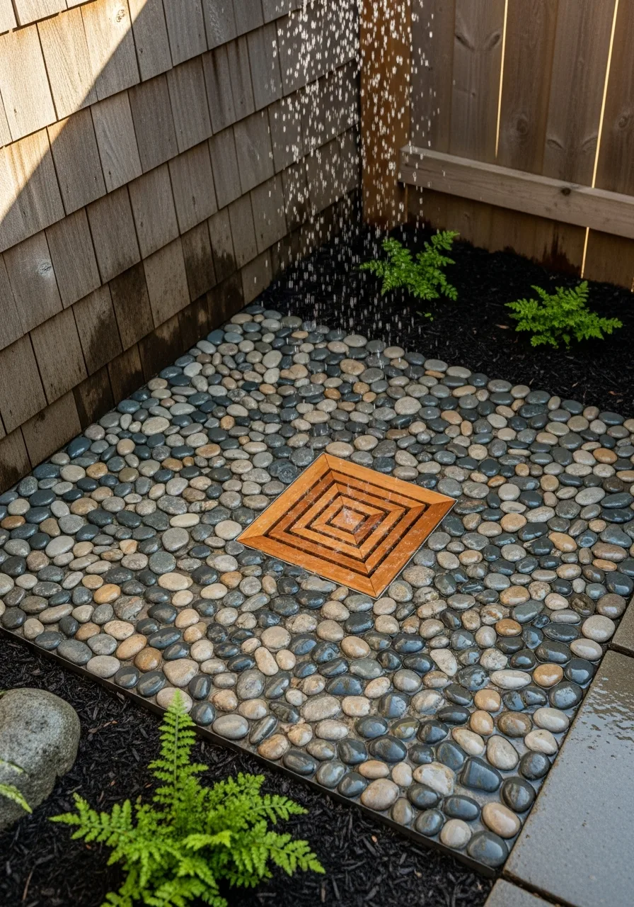 15. River-Rock Shower Flooring