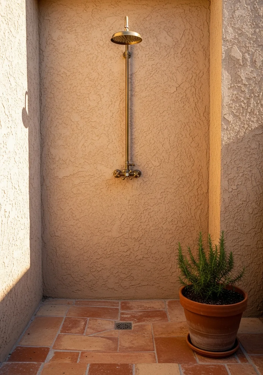 16. Mediterranean Stucco and Terracotta Shower