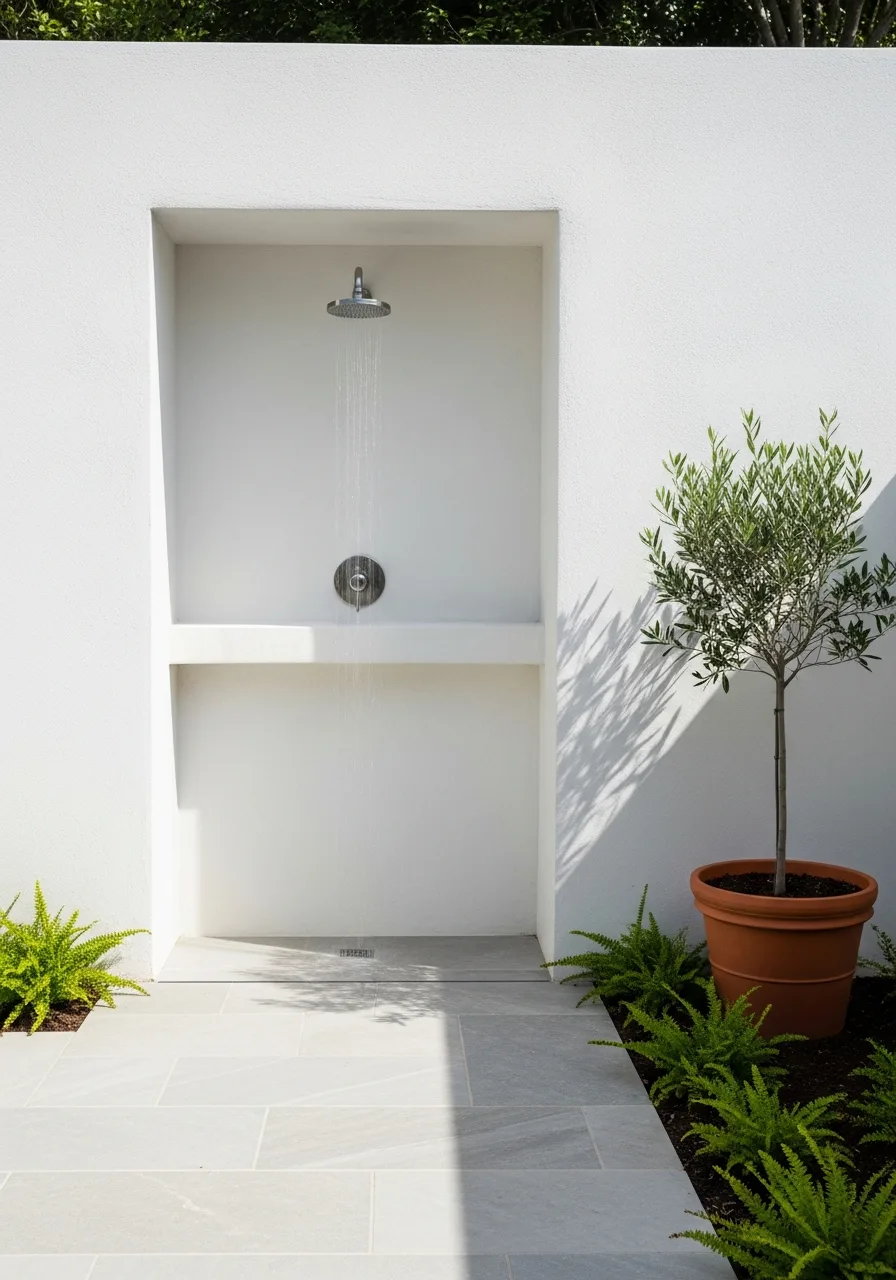 18. Bright White Stucco Shower Nook