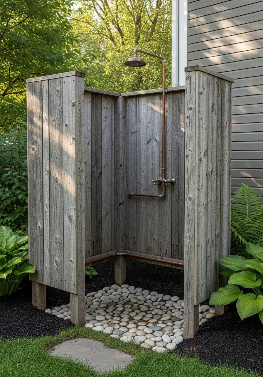 30. Rustic Reclaimed Wood Shower
