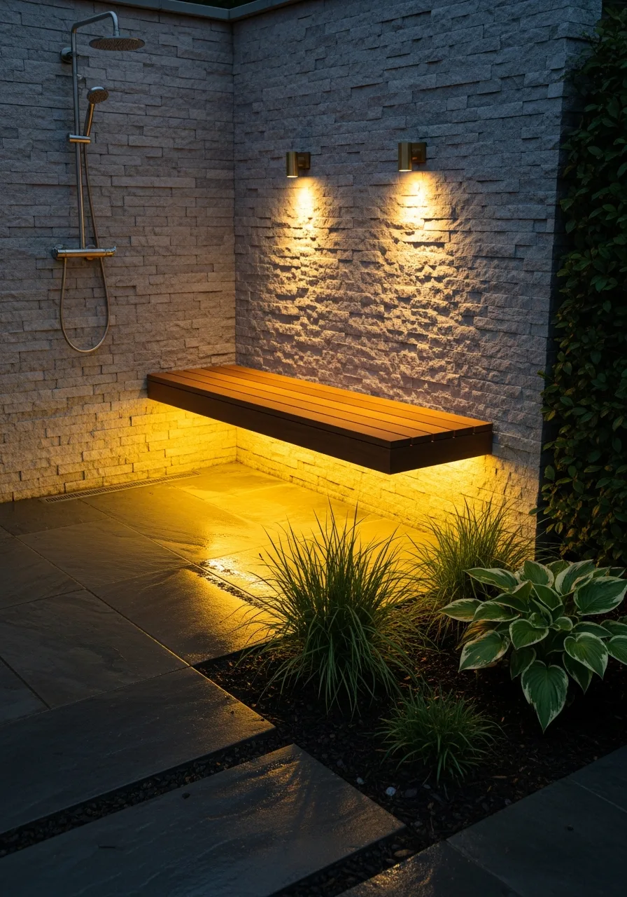 33. Outdoor Shower Integrated Lighting