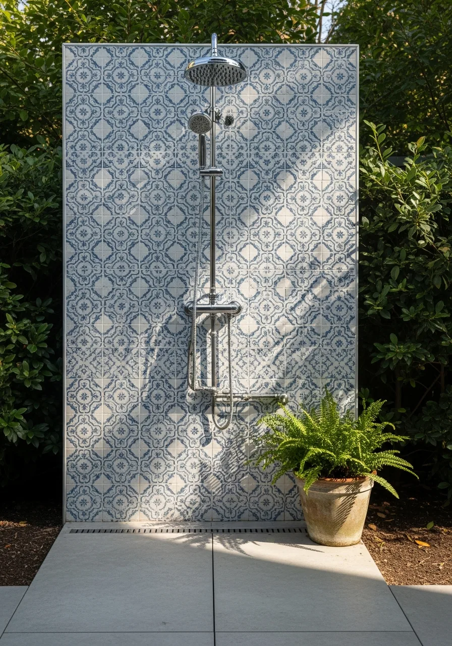 34. Colorful Patterned Tile Shower