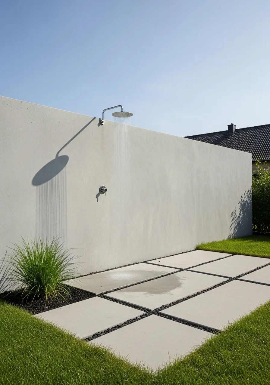 4. Minimalist Concrete Outdoor Shower