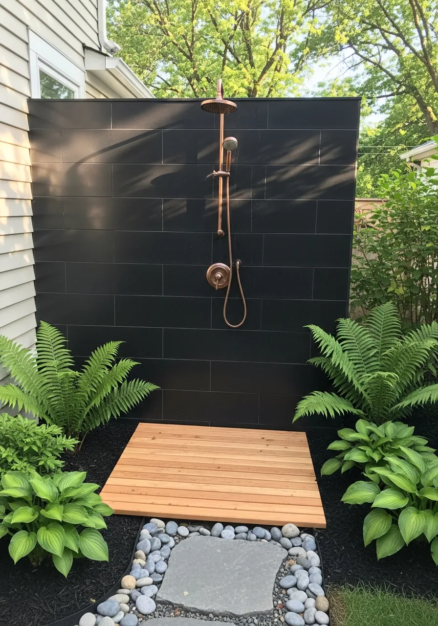 7. Black Tile Outdoor Shower