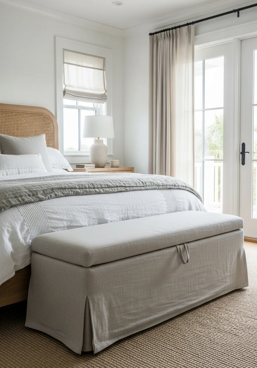 39. Linen Upholstered Storage Bench