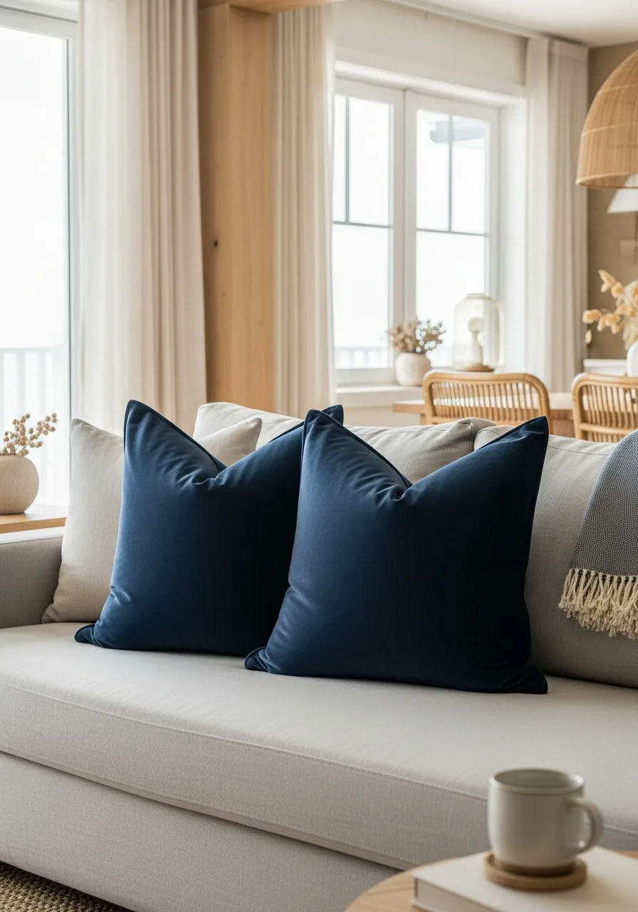 26. Deep Navy Velvet Pillows