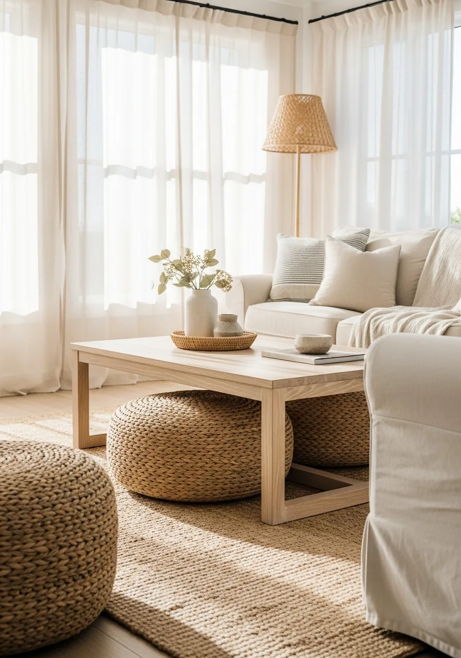 29. Braided Seagrass Floor Poufs