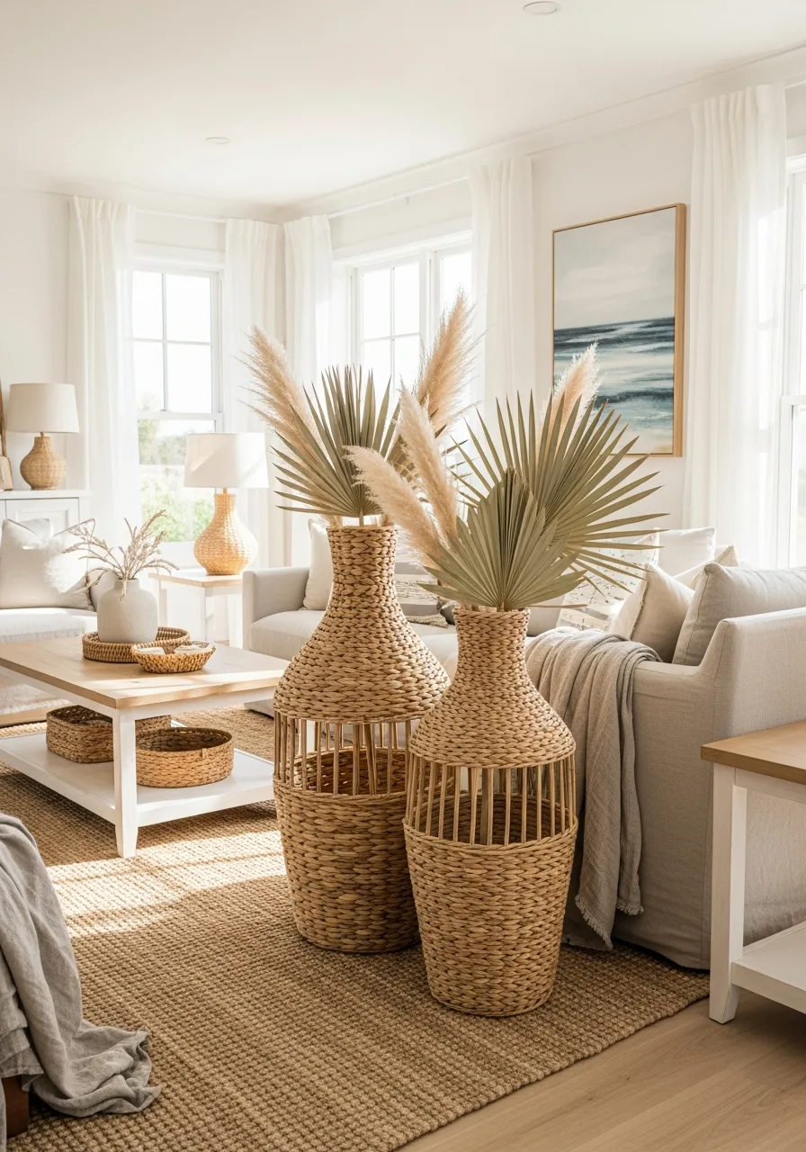 44. Oversized Woven Floor Vases