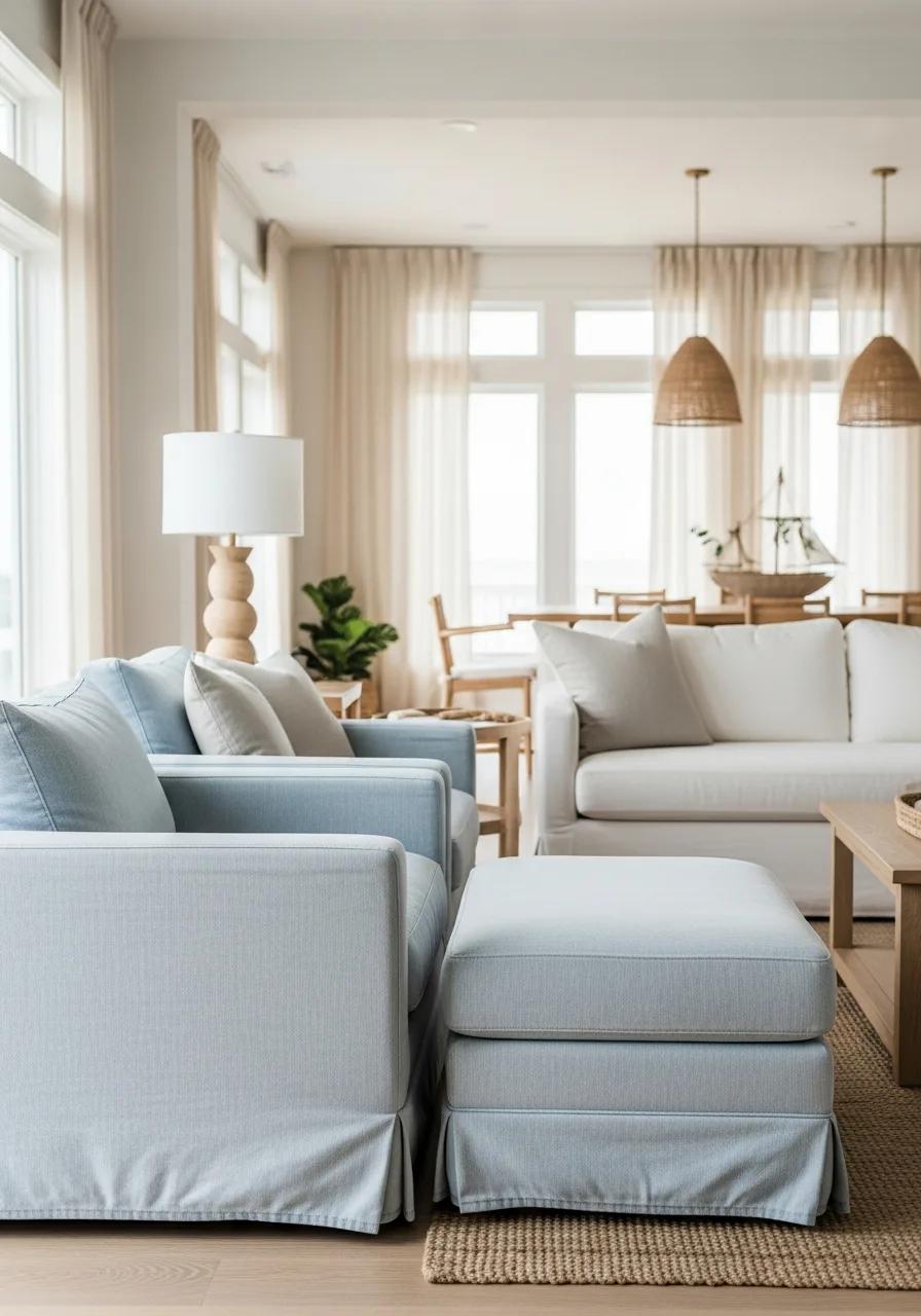 45. White Denim Upholstered Seating