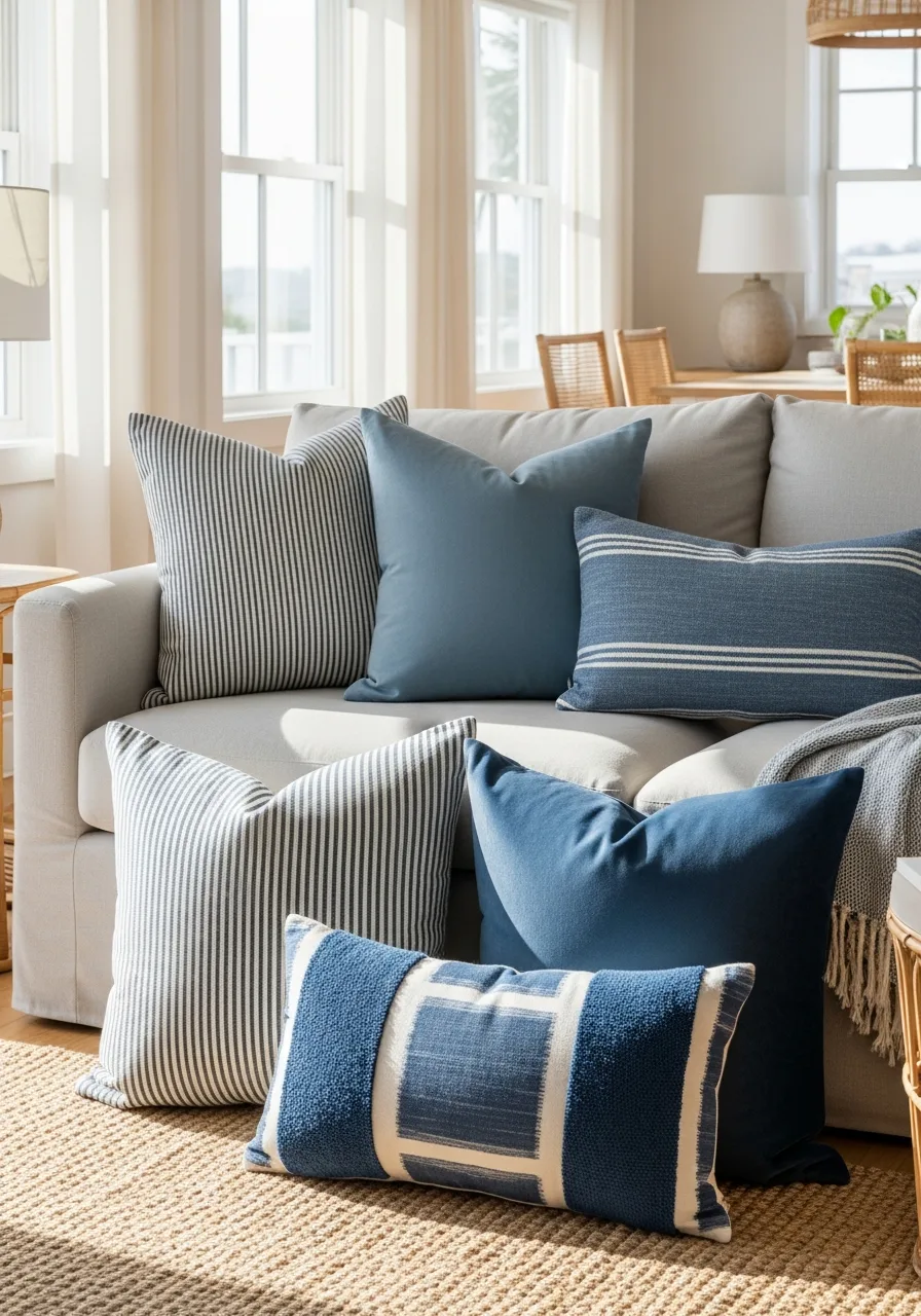 7. Tonal Blue Throw Pillows