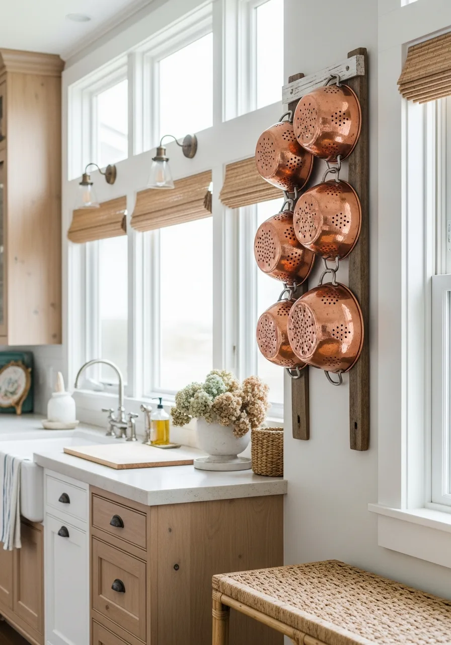 30. Vintage Copper Colander Display