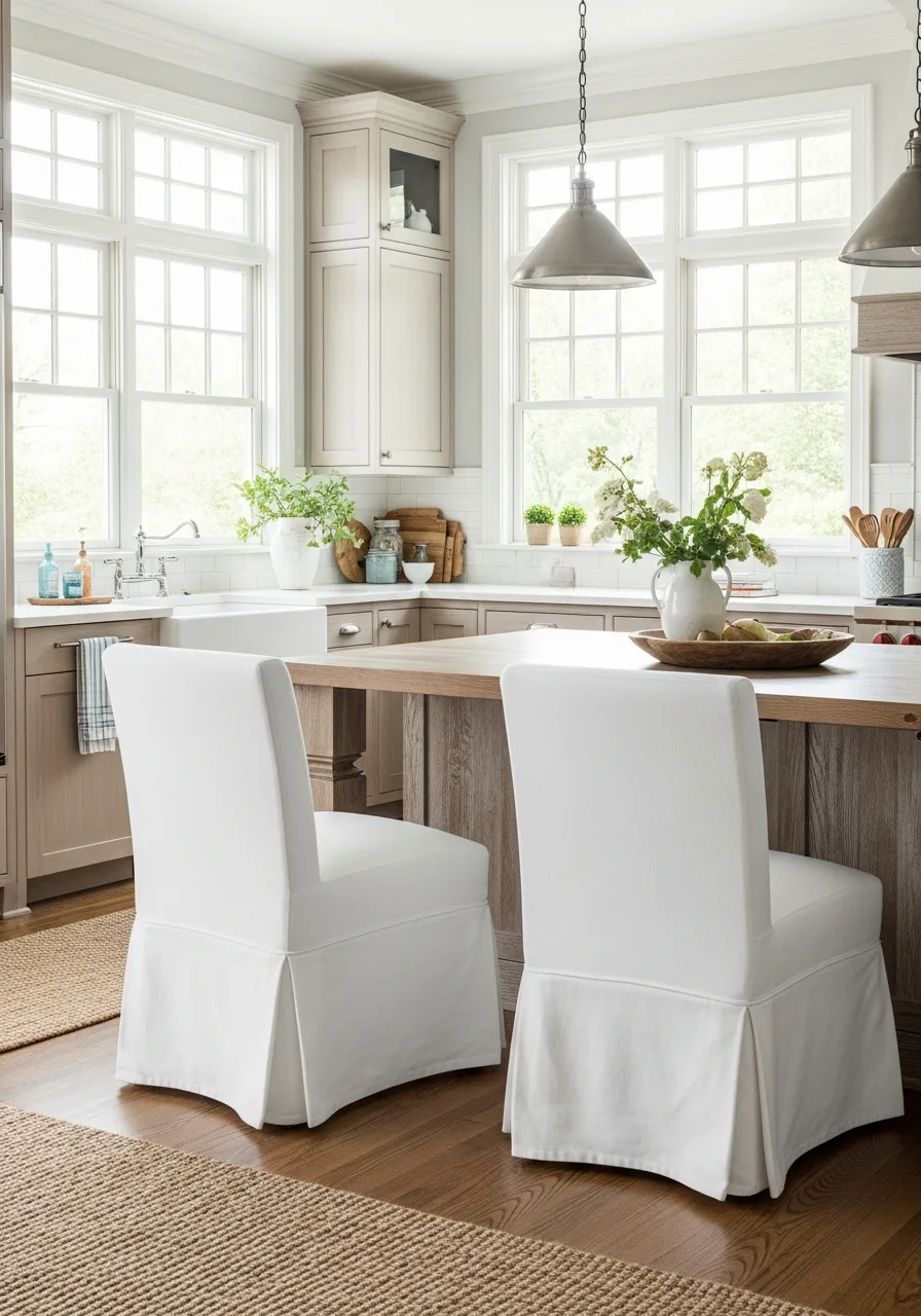 34. Canvas Slipcovered Counter Chairs