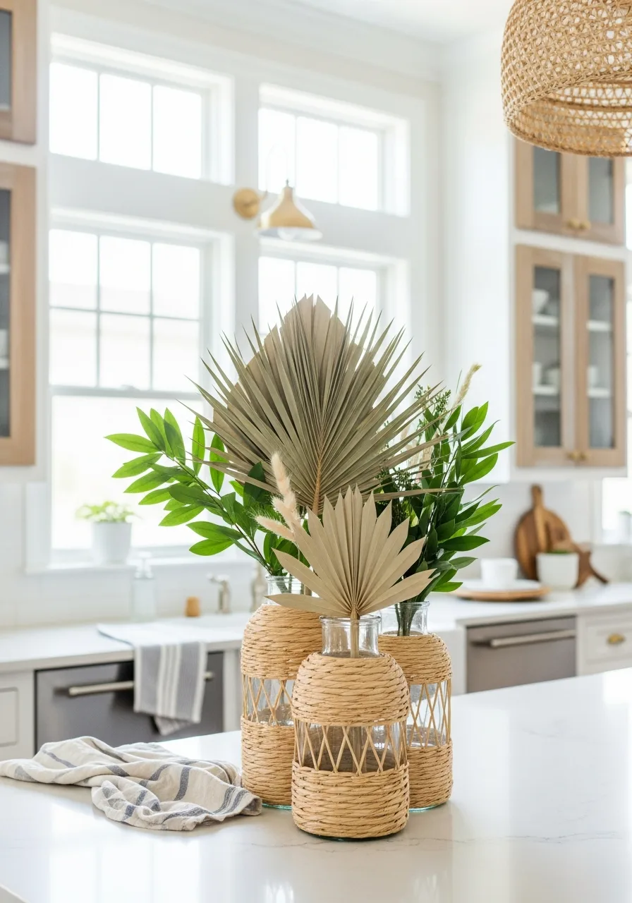 50. Natural Raffia Wrapped Vases